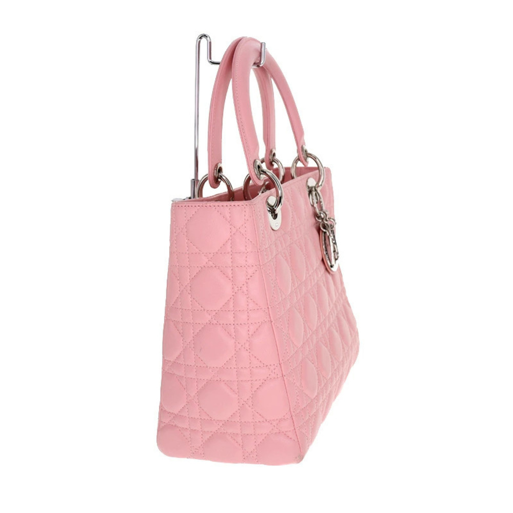 Dior Handbag Bag Lady Pink Stitch Lambskin Cannage